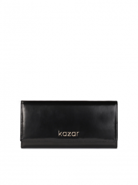 Elegancki skórzany portfel w czarnym kolorze ze złotym okuciem 