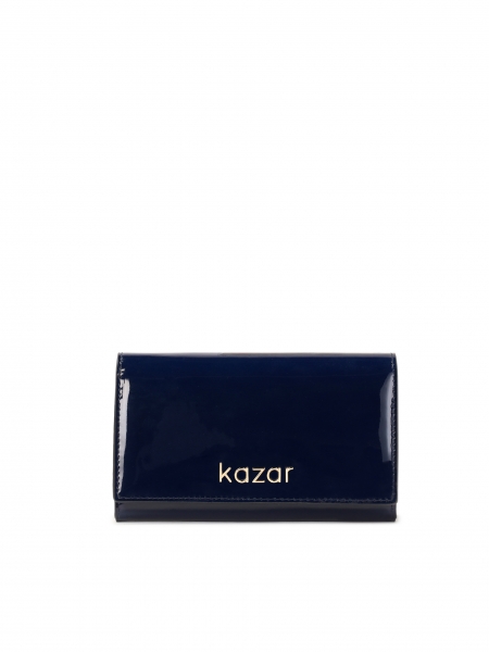 Marineblaue kompakte Brieftasche aus Lackleder für Damen 