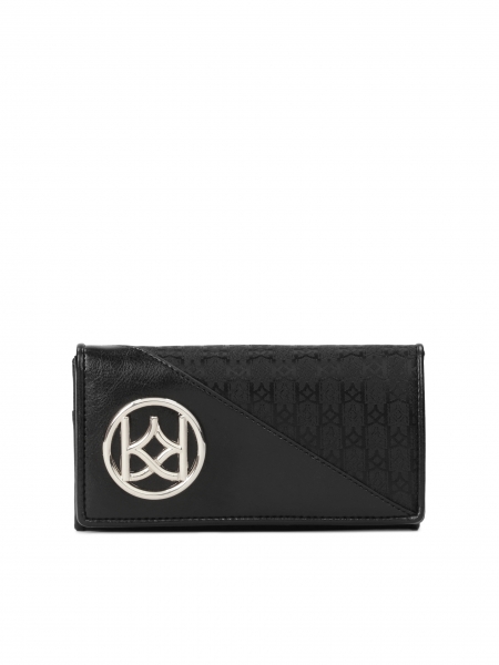 Billetera textil negra para señoras con logotipo grande de KAZAR 