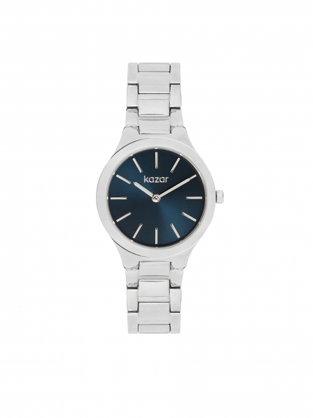 Silver women's watch with navy blue dial 