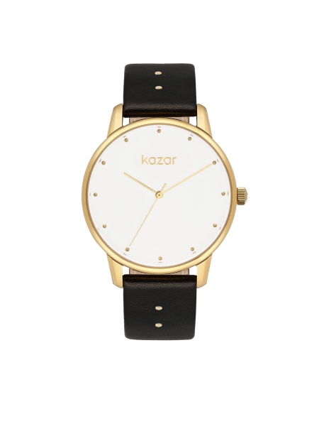 Watch on leather strap with gold envelope and white dial 