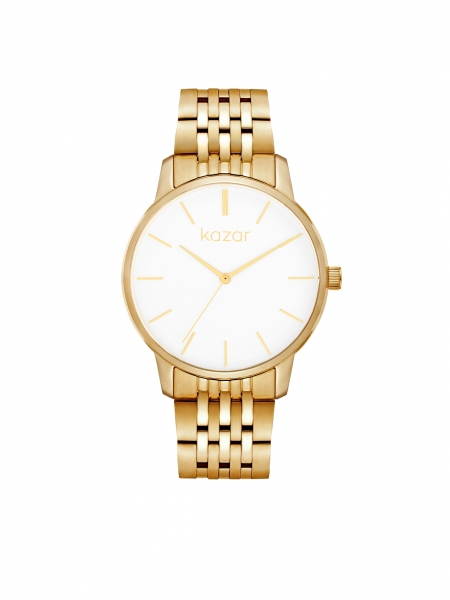 Zegarek damski ze złotą bransoletą i minimalistyczną tarczą 