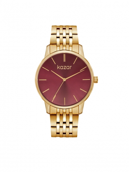 Gold watch with maroon dial 