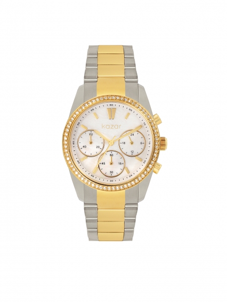 Srebrno-złoty zegarek z kryształkami 