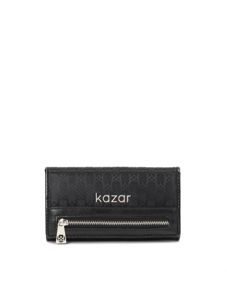 Schwarzes Portemonnaie für Damen aus Stoff mit KAZAR-Monogramm 