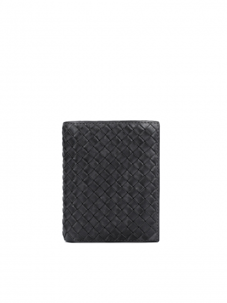 Czarny klasyczny portfel męski z przeplatanej skóry 