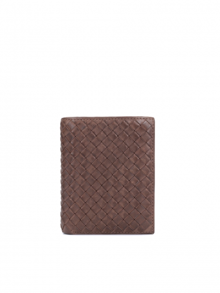 Pleciony skórzany portfel męski w brązowym kolorze 