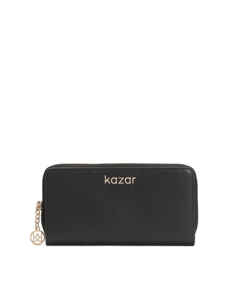 Black leather wallet with a zip closure ROLETTE