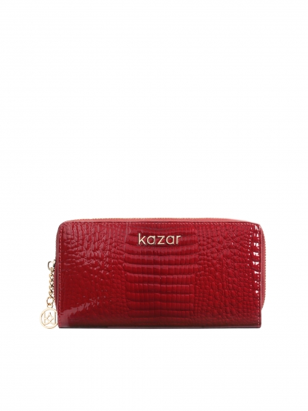 Elegancki czerwony portfel z lakierowanej skóry w tłoczony wzór ROLETTE