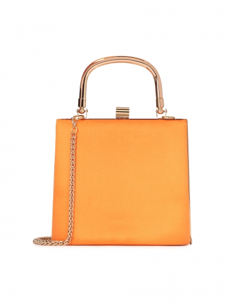 Orangefarbene Clutch-Box-Tasche an goldener Kette BELLATRIX