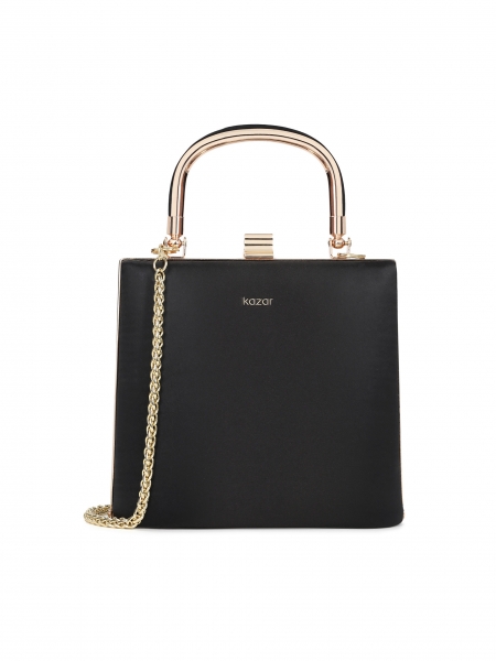 Black rigid evening handbag with handle BELLATRIX
