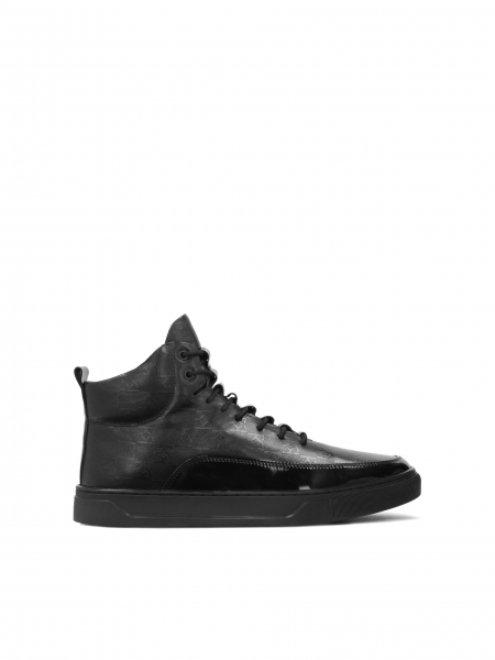 Czarne wysokie sneakersy męskie zdobione monogramami AJAKS