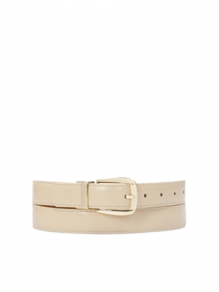 Double-sided belt in beige and brown color with gold buckle  MILL