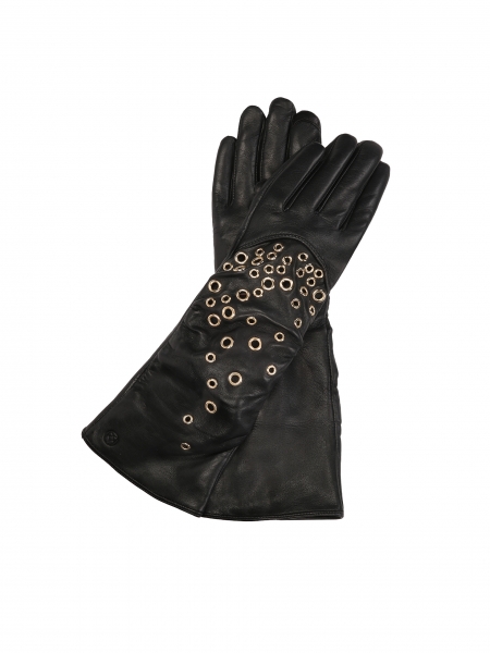 Long leather gloves decorated with gold rivets  MINGO