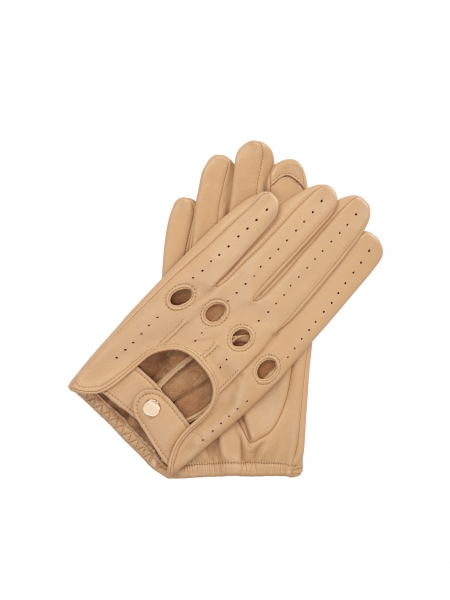 Light brown ladies' gloves with cut-outs 