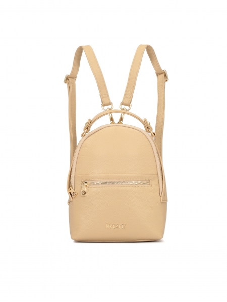 Beige leather backpack with a function of a bag HEMERA