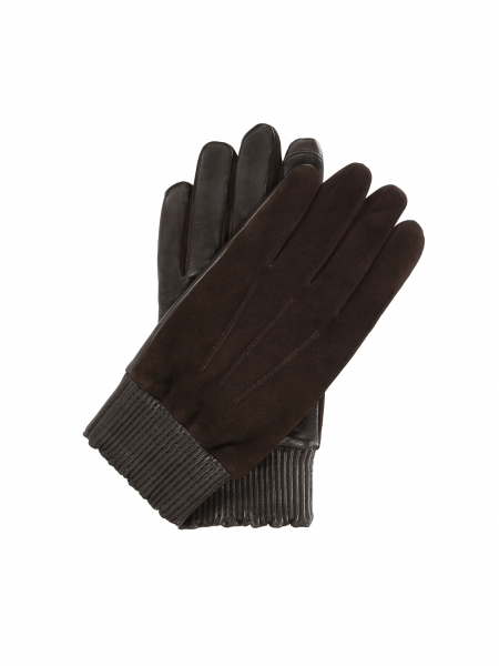 Men’s warm grain leather and suede gloves HUGO
