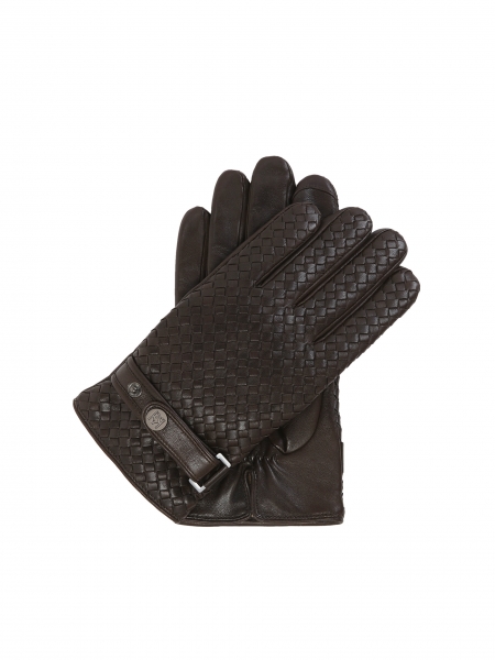 Brown men's gloves with glamorously braided leather 