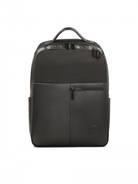 Black large men's backpack in fabric and synthetic leather WELTON