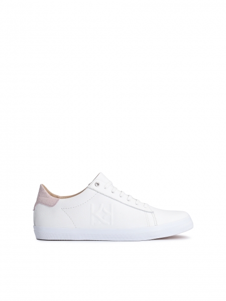 Białe sneakersy damskie z liliową wstawką przy pięcie BORNEO