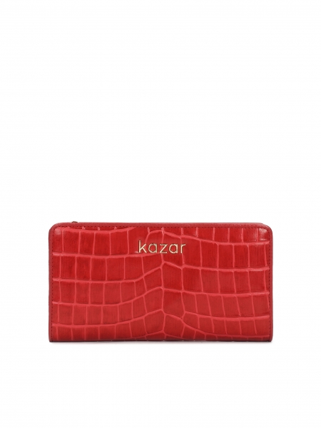 Duży czerwony portfel w krokodyli wzór RHONDA