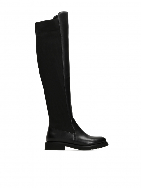 Schwarze Overknee-Stiefel aus Leder für Damen GENA