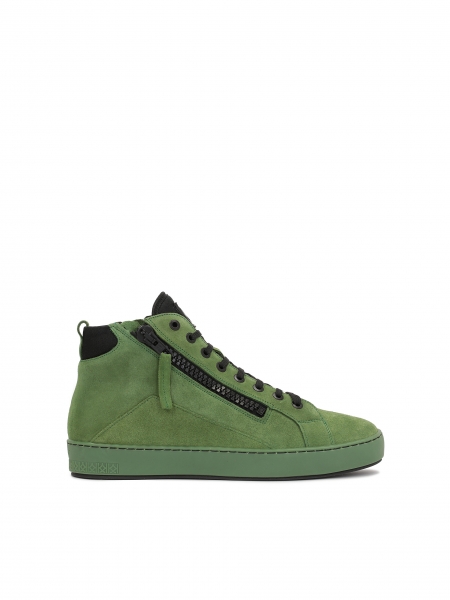 Zielone zamszowe sneakersy męskie z wysoką cholewką LEONID