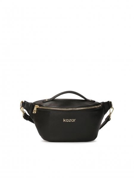 Leather hip bag in black color with gold hardware MIDNIGHT
