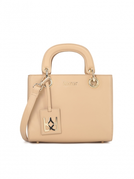 Beige leather bag with rigid construction MUSE