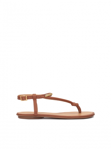 Flache braune Leder-Sandalen im Flip-Flop-Stil FRIDAY