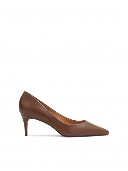 Elegantes zapatos de tacón de piel marrón STONE