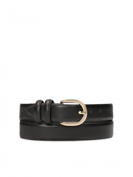 Black smooth leather belt with gold buckle  KEYA