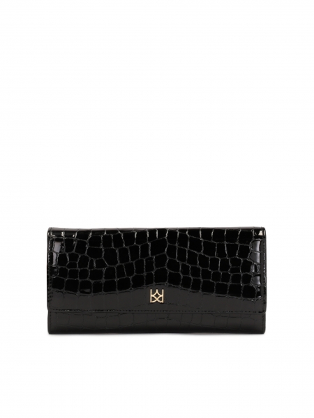 Ladies' black wallet in luxurious embossed leather 