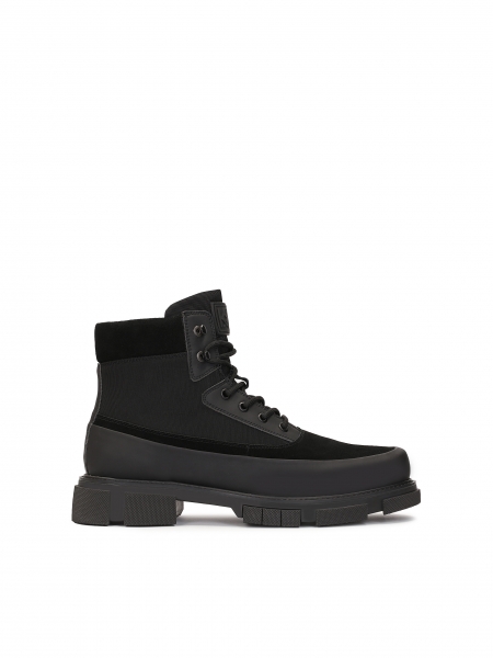 Black solid men's boots with high laced upper CALDER