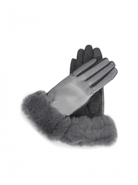 Elegante graue Handschuhe mit Satinverzierung 