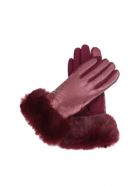 Damskie rękawiczki z bordowej tkaniny o satynowym wykończeniu GILLIAM