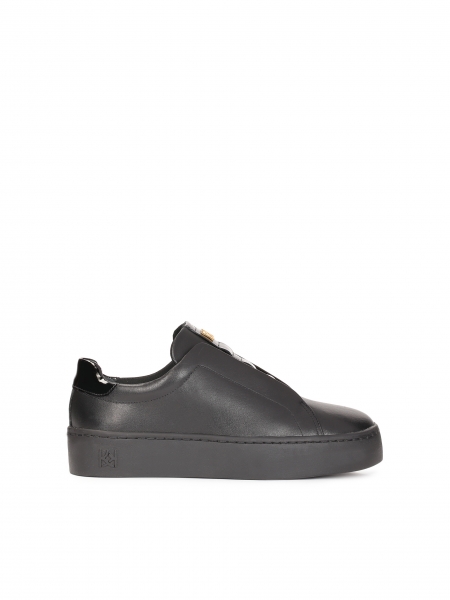 Ladies’ comfortable black grain leather sneakers MALIA