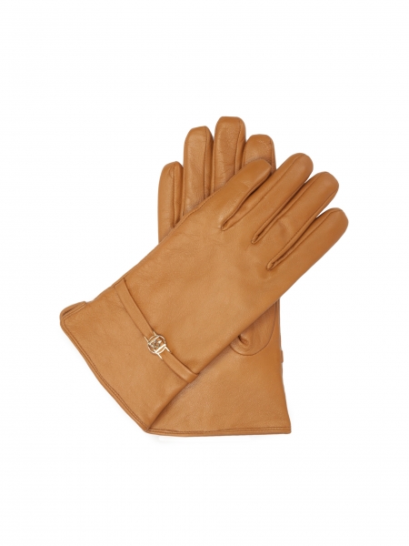 Jasnobrązowe rękawiczki ze złotym monogramem KAZAR BRISCOE