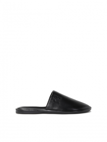 Black leather mules with full front CANDE