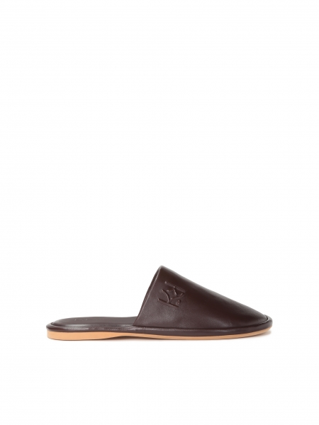 Ladies’ brown flat leather mules CANDE