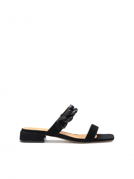 Ladies’ black suede flip-flops with chain GAIA