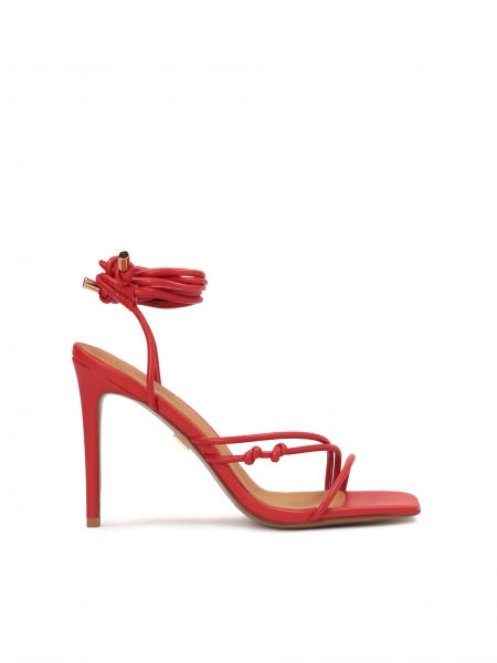 Schlanke rote Sandalen mit Stiletto-Absatz und Schleife ELICIA
