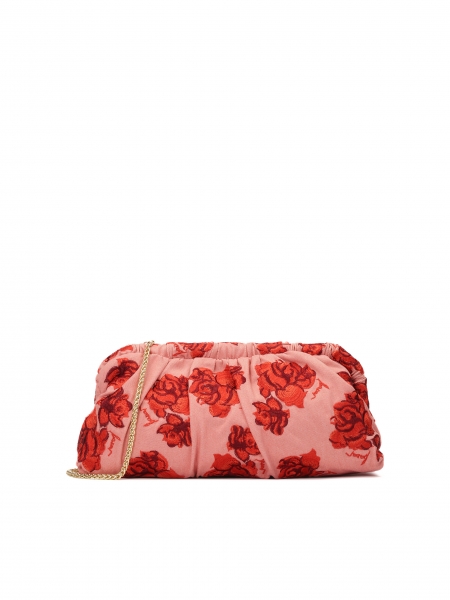 Pink crinkled floral fabric handbag EVENING