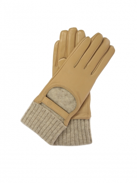 Light brown leather gloves with soft insert and touch screen option MILAM