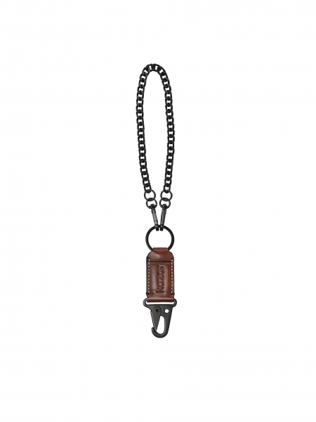 Brown leather key ring with snap hook 