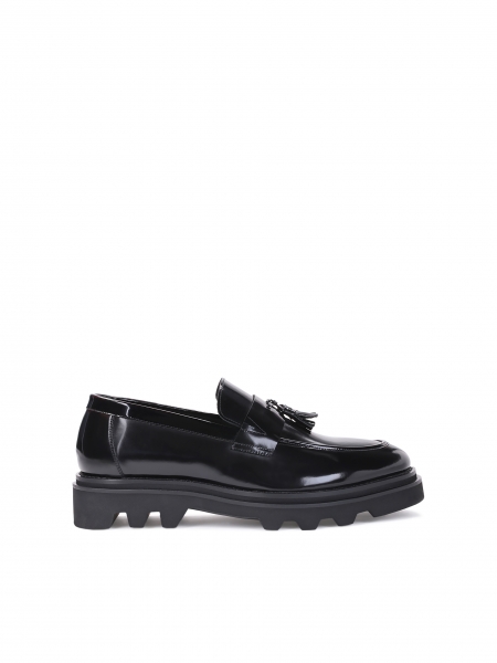 Black leather loafers for men with a hiking sole  WILTON