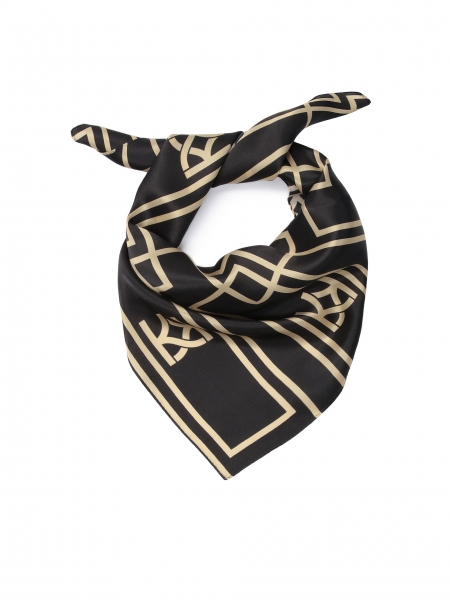 Černý hedvábný šátek se zlatým vzorem JILIAN