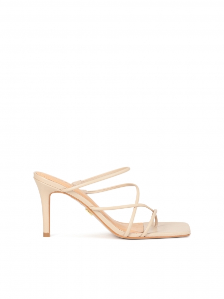 Beige heeled mules with criss-crossing straps LELA