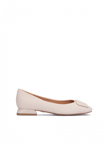 Zapatos de mujer de tacón bajo y ancho de color beige SANDRINE