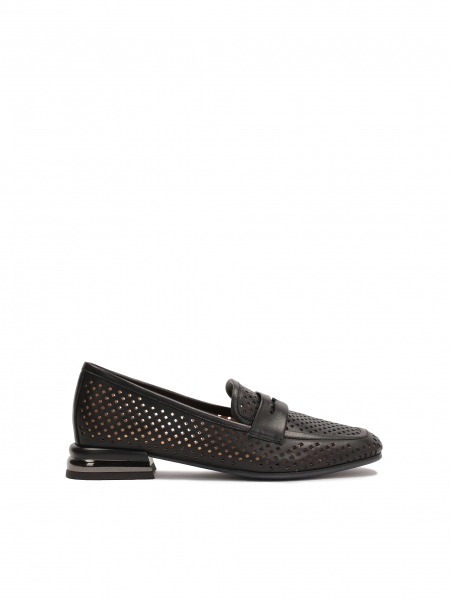 Perforated leather flat shoes on a low heel DEBORA